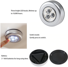 Load image into Gallery viewer, 3 LED Mini Touch Light Night Lights Wireless Stick-on Cabinet Lights Outdoor Car Lamp Hanging Wall Lamps Kitchen Wardrobe 3 pc