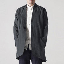 Load image into Gallery viewer, Retro Chinese Style Men's Jackets Coat Cardigan Long Jackets Cardigan Vintage Windbreaker Hombre Black Trench Autumn Men Clothes