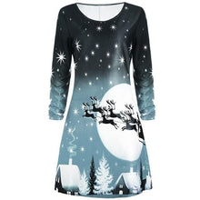 Load image into Gallery viewer, Female 2018 Casual Christmas Floral Dress Christmas Party Clothes Women Long Sleeve Twinkle Ladies Dresses Midi Dress Vestidos