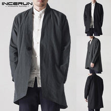 Load image into Gallery viewer, Retro Chinese Style Men's Jackets Coat Cardigan Long Jackets Cardigan Vintage Windbreaker Hombre Black Trench Autumn Men Clothes
