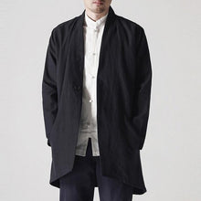 Load image into Gallery viewer, Retro Chinese Style Men's Jackets Coat Cardigan Long Jackets Cardigan Vintage Windbreaker Hombre Black Trench Autumn Men Clothes
